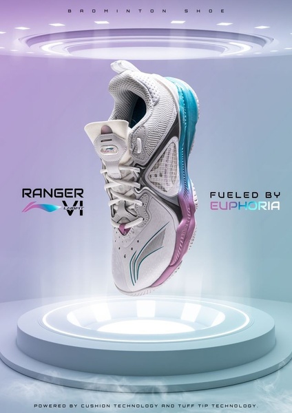 badminton shoes, court shoes, indoor sports shoes, athletic shoes, sports footwear, performance shoes, product launch, brand awareness, minimalist, editorial, energetic, fresh, neutral, pastel, blue